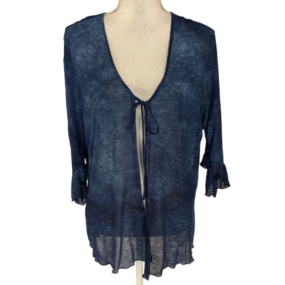 Venezia Plus Size 14 16 Tie Front Top Blouse Crinkle Semi Sheer Y2K Blue USA - Picture 1 of 6